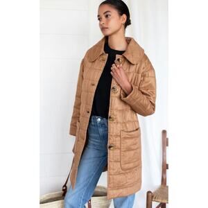 Emerson Fry Long Quilted Jacket in Camel Linen size S small